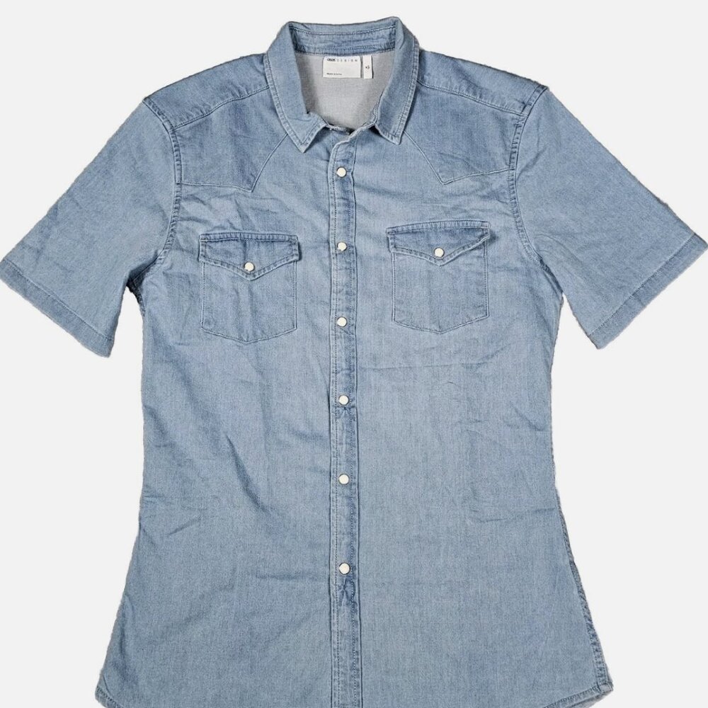 ASOS Mens LARGE Short Sleeve Slim Fit Western Denim Shirt